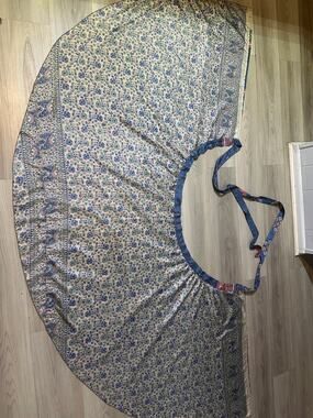 Darn Good Yarn Sari Silk Wrap Skirt Reversible Floral Fish Blue Cream Womens